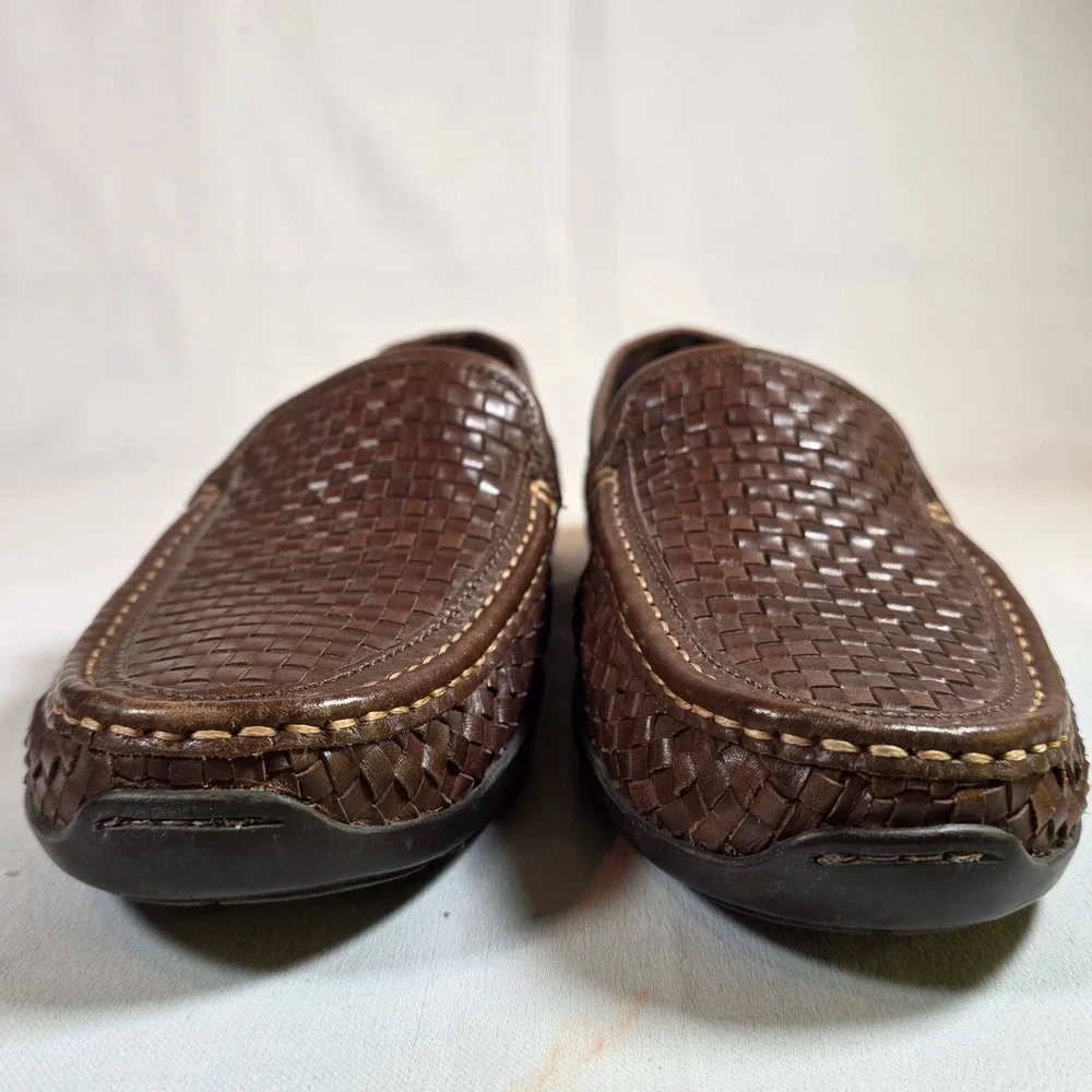 Tommy Bahama Orson Woven Leather Loafers Venetian Brown Mens 10.5 Slip On Shoe